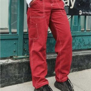 Garage Red Carpenter Pants Baggy Straight Leg Utility Style